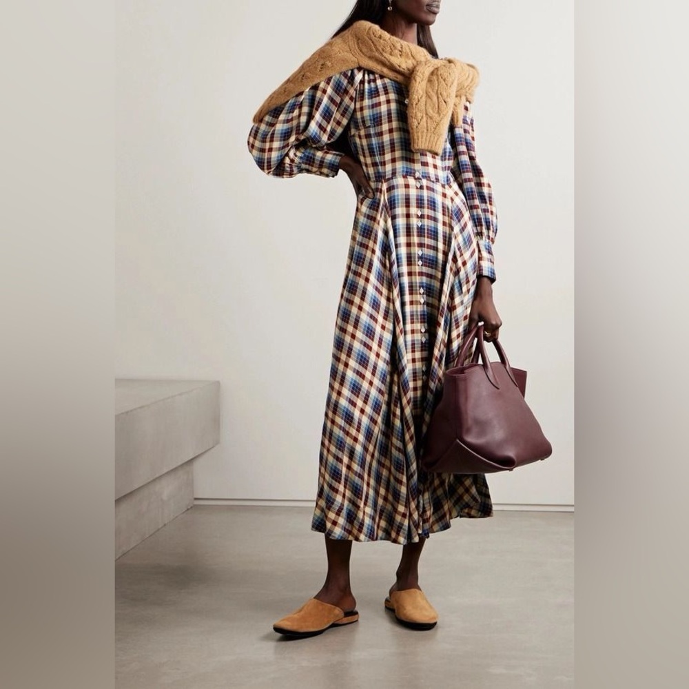 DÔEN Harlow checked woven midi shirt dress